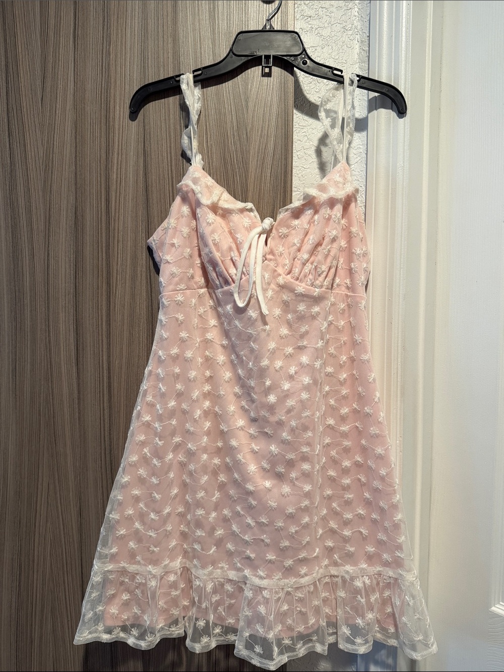 BCBGeneration Pink Lace-Overlay Mini Dress